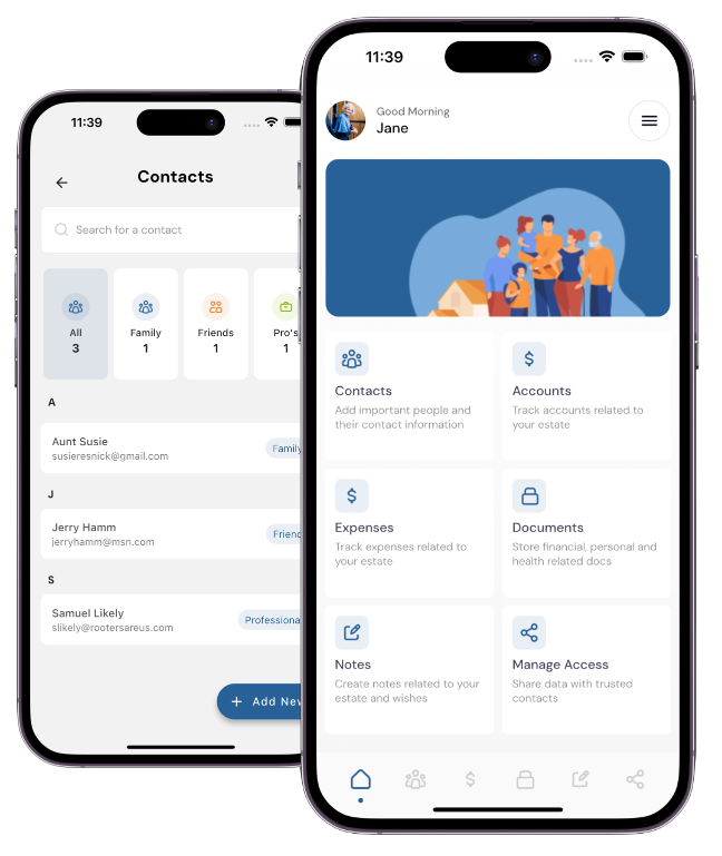 Estate Organizer and Death Doula iOS and Android App Screenshot